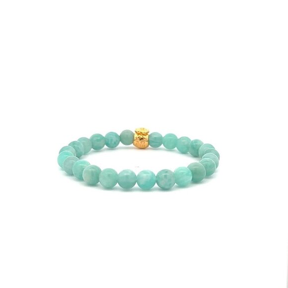 18K Gold Money Bag Lucky Charm Bracelet Gemstones Amazonite Peru 6mm - Picture 4 of 5